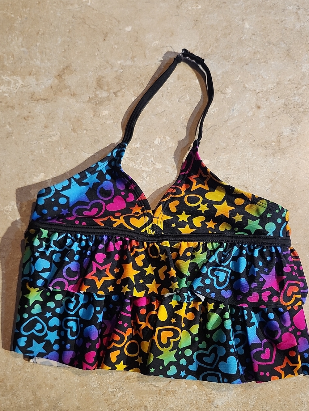 Jantzen Heart & Star Print Ruffle Tankini Top Girls 6